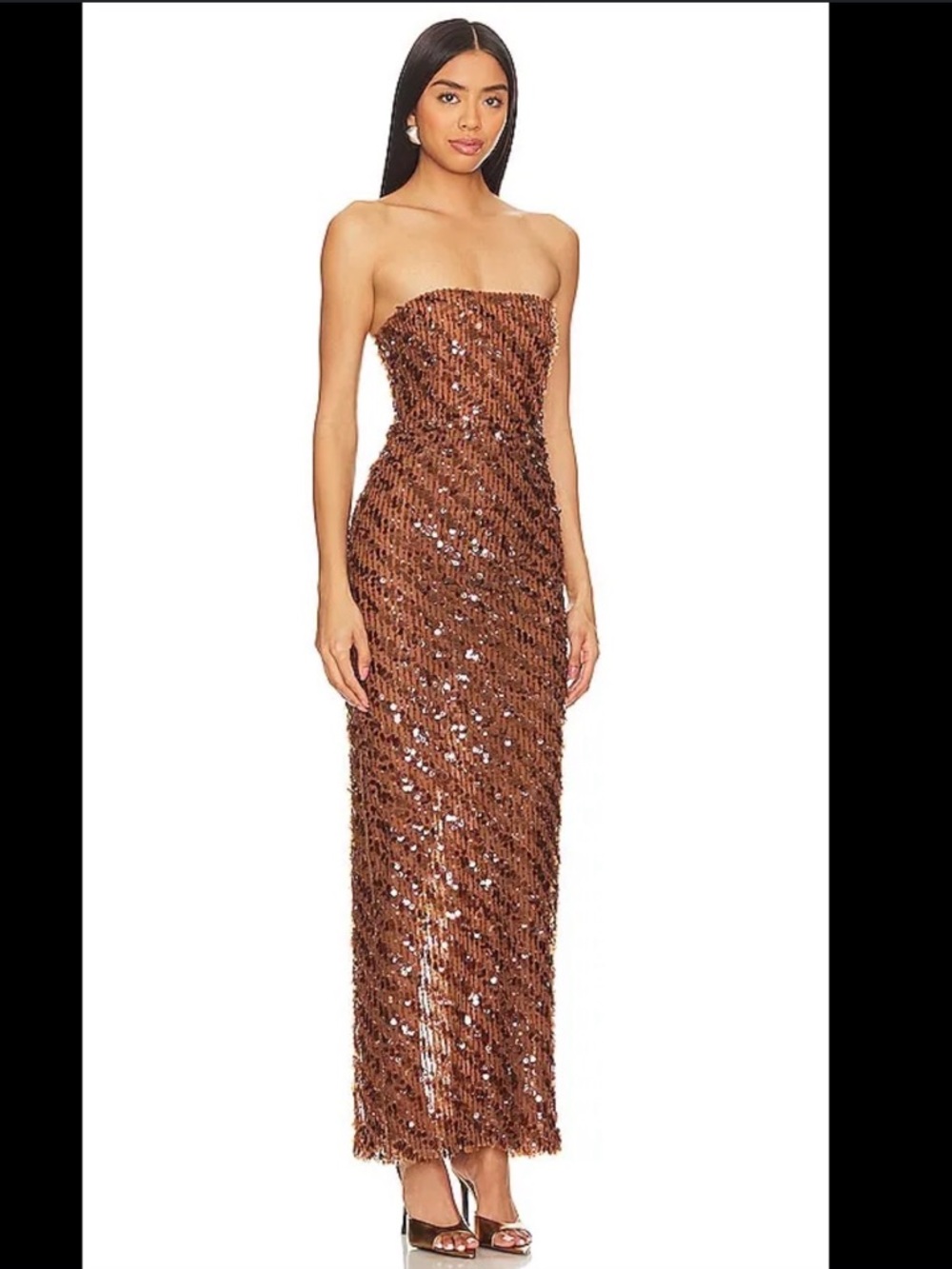 Camila Coelho Strapless Sequin Maxi Dress in Brown. SIZE XXS - Picture 3 of 10